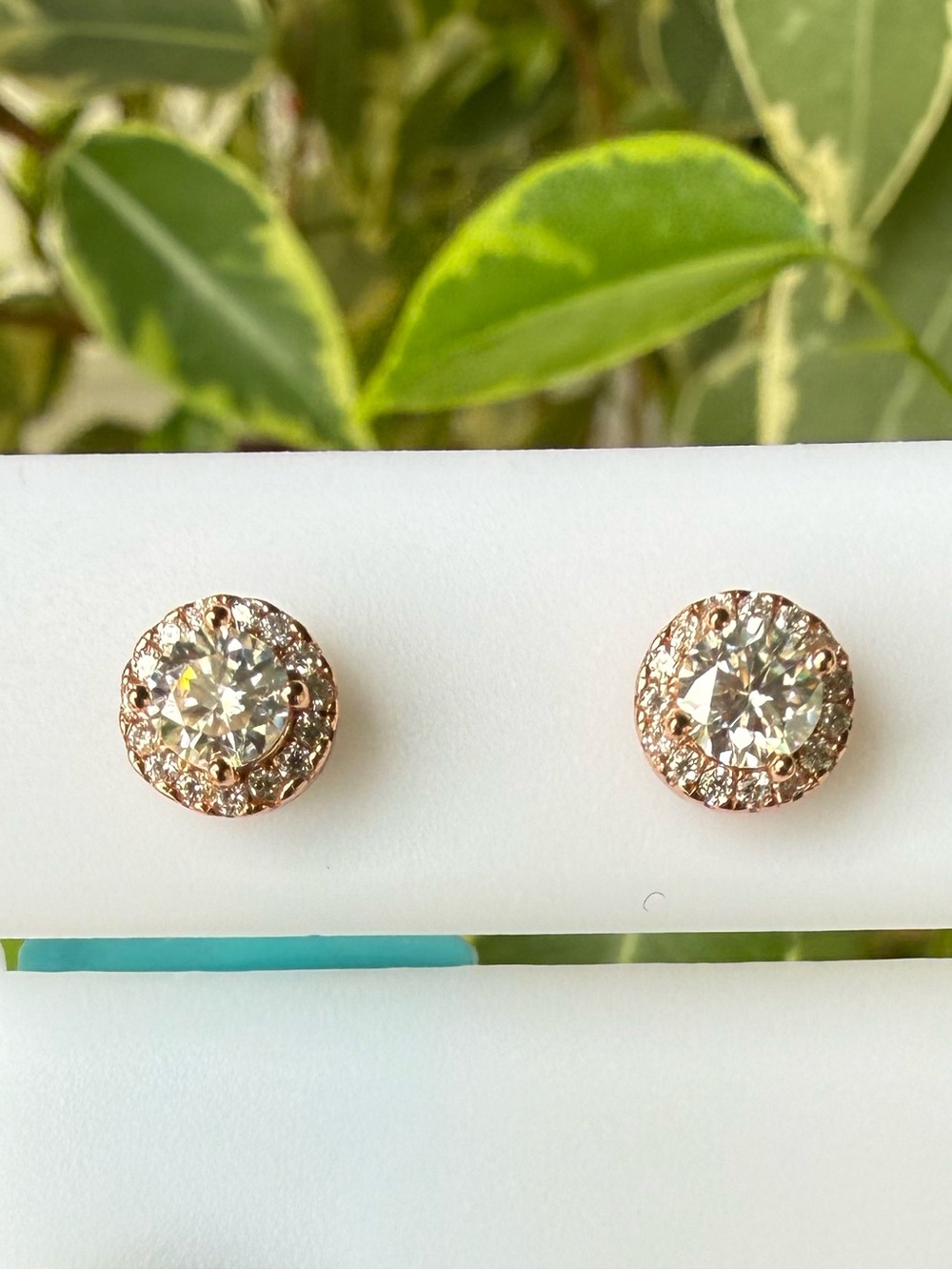 925 Moissanite Round Rose Gold Pavé Stud Earrings
